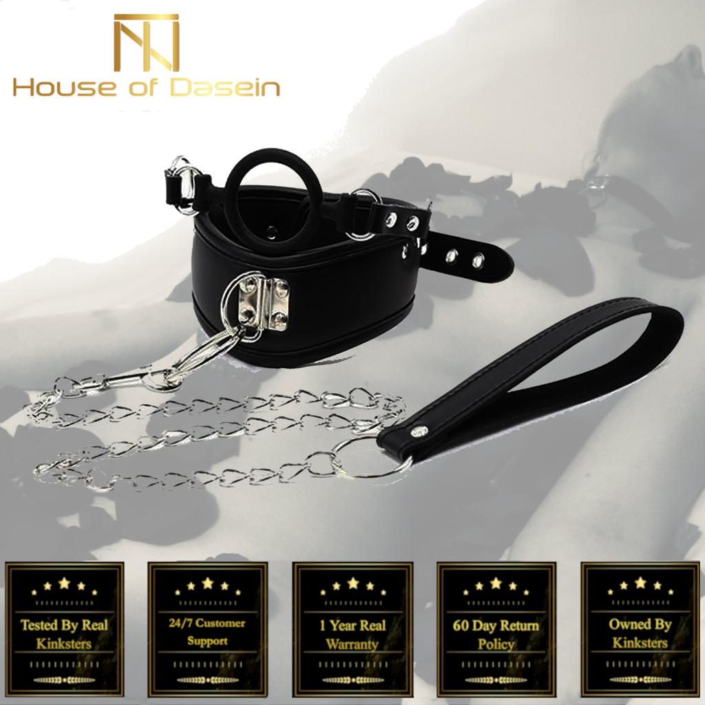 Black Posture Collar O Ring Gag Chain Leash   Restraints Collars & Leashes