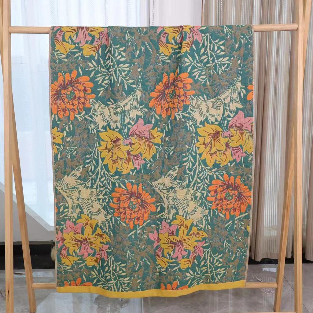 90 X180cm Absorbent Quick Drying Floral Large Bath Towels 4 Layer Gauze Towel Cotton Blanket Boho Jacquard Air Conditioning Thin Comforter Blanket 1pc