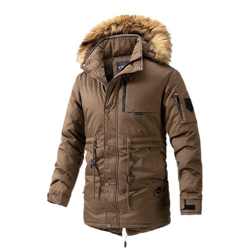 Men's Winter Plush Fashion Casual Warm Windbreaker Jacket with Hood and Collar Style Overcome