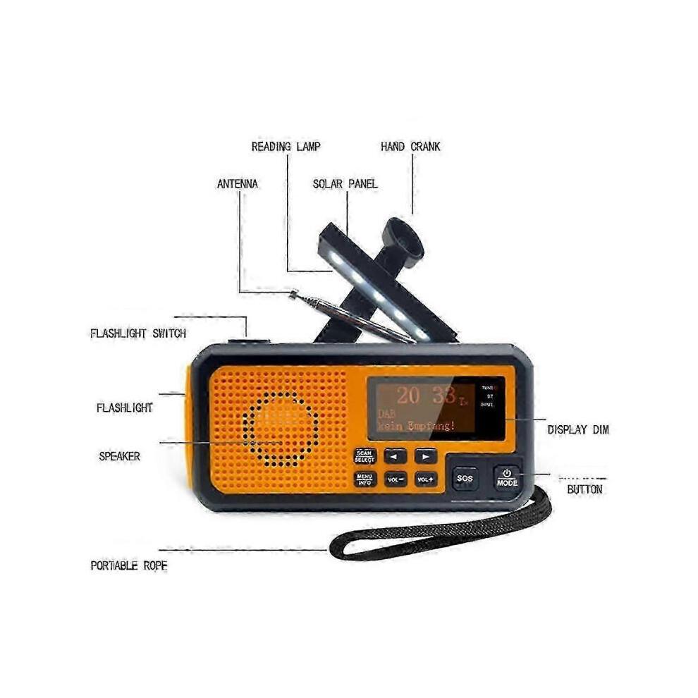 DAB373BT Crank Radio +FM BT Emergency Radio with 5000 MAh Battery Solar with Alarm Clock Blackout E 0619 SZRH A-X