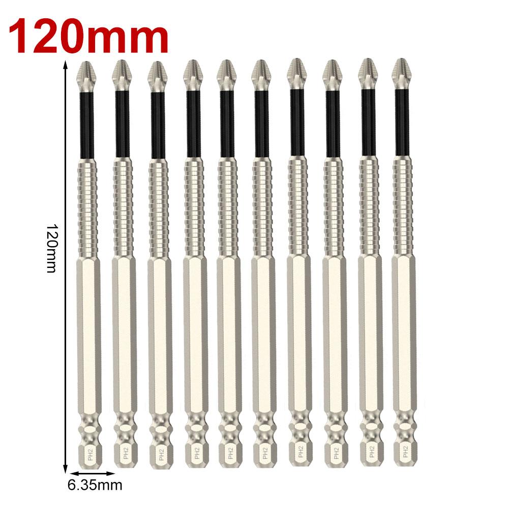 10 Pcs/1 Set Cross Magnetic Screwdriver Bit Alloy Steel Anti Slip Long Drill Bits PH2 Hand Tool Accessories