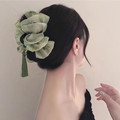 Модная китайская винтажная заколка-коготь с кисточкой для женщин, французский стиль, большие заколки с ретро-цветочными узорами, аксессуары для волос
