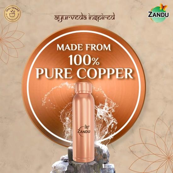 Zandu Медная бутылка (950мл): 100% чистая медь | Бутылка для воды без BPA | Бутылка для офиса | Повышает иммунитет | Поддерживает здоровье пищеварительной системы и печени