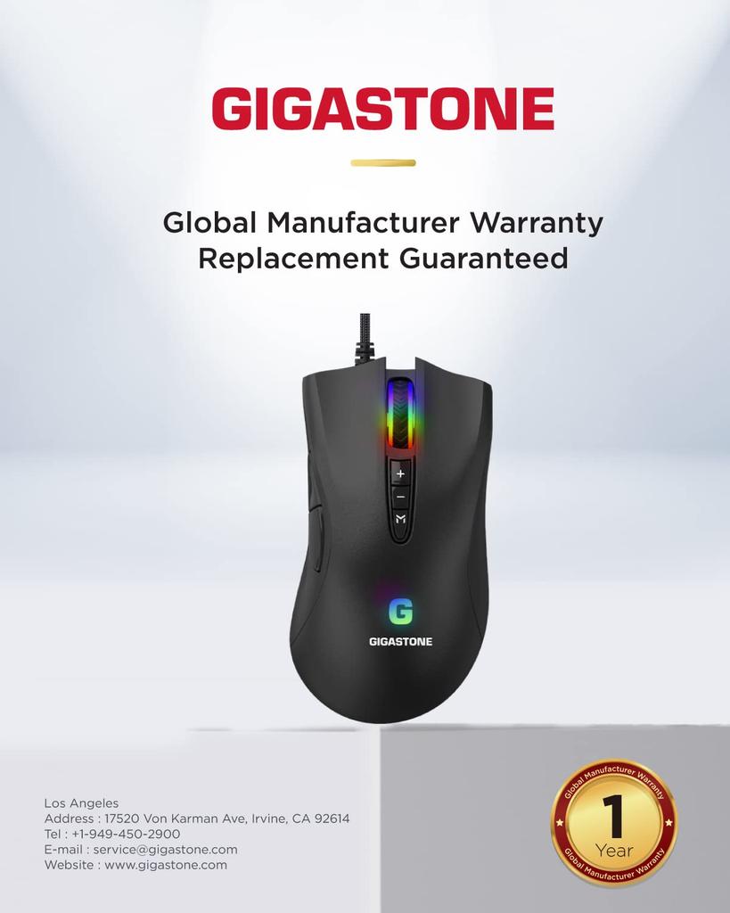 Игровая мышь Gigastone 3200 Проводная Игровая Регулируемая RGB 8 Программируемых 256 КБ На борту Подходит для Windows 7 и Позднее DPI, Мышь, Подсветка, Кнопки,