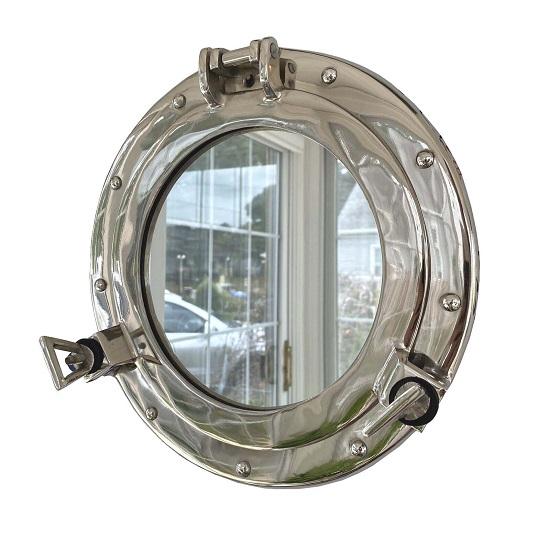 Porthole Mirror In Silver Finish - Nautical Wall Decor - Opens and Closes