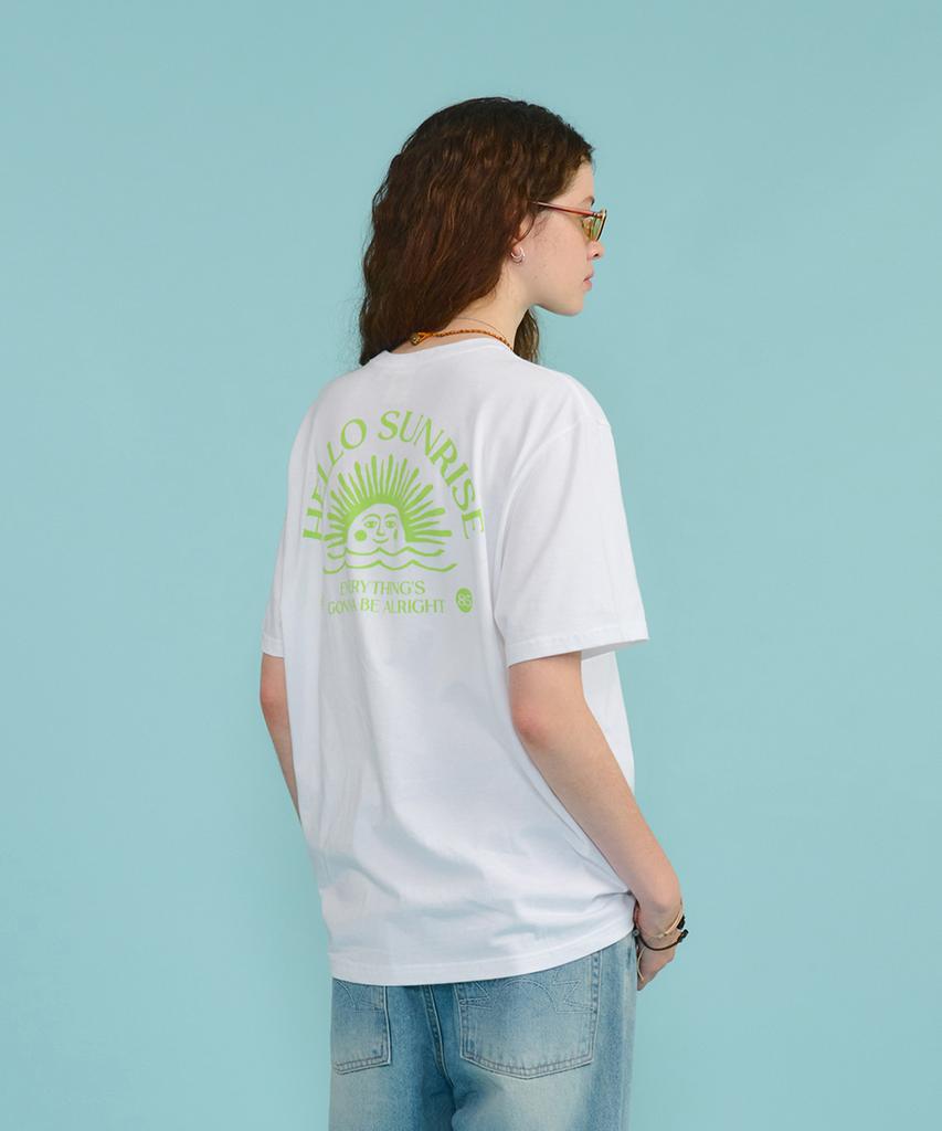 HELLO SUNRISE Mini Og Logo Tee_White & Lime