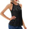 Women Top Halter Neck Shiny Sequin Off Shoulder Sleeveless Solid Color Loose Soft Breathable Pullover Lady Club Party Tank Top Blouse