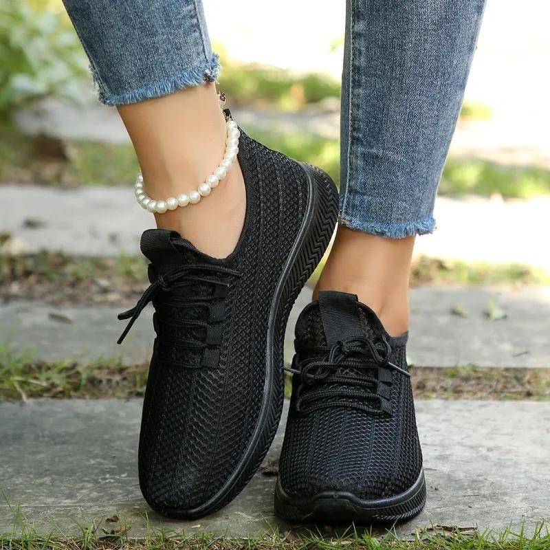 Модная женская обувь, горячая распродажа, женская обувь на шнуровке, вулканизированная, осенняя, дышащая, сетчатая, твердая, подошва Solft, повседневная, удобная, для ходьбы