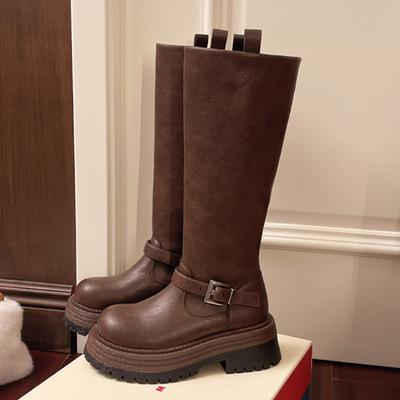 Высокие сапоги женские на плоской подошве платформа модная обувь зимние дизайнерские сапоги до колена мотоциклетные сапоги новый тренд для ходьбы женские сапоги