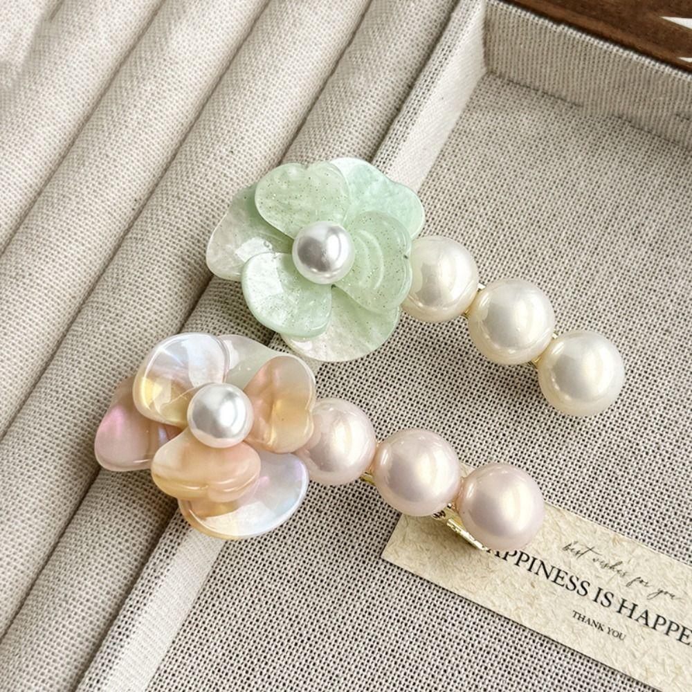 Korean Style Flower Hair Clip Sweet Duckbill Clip Cute Camellia Pearl Side Clip Daily