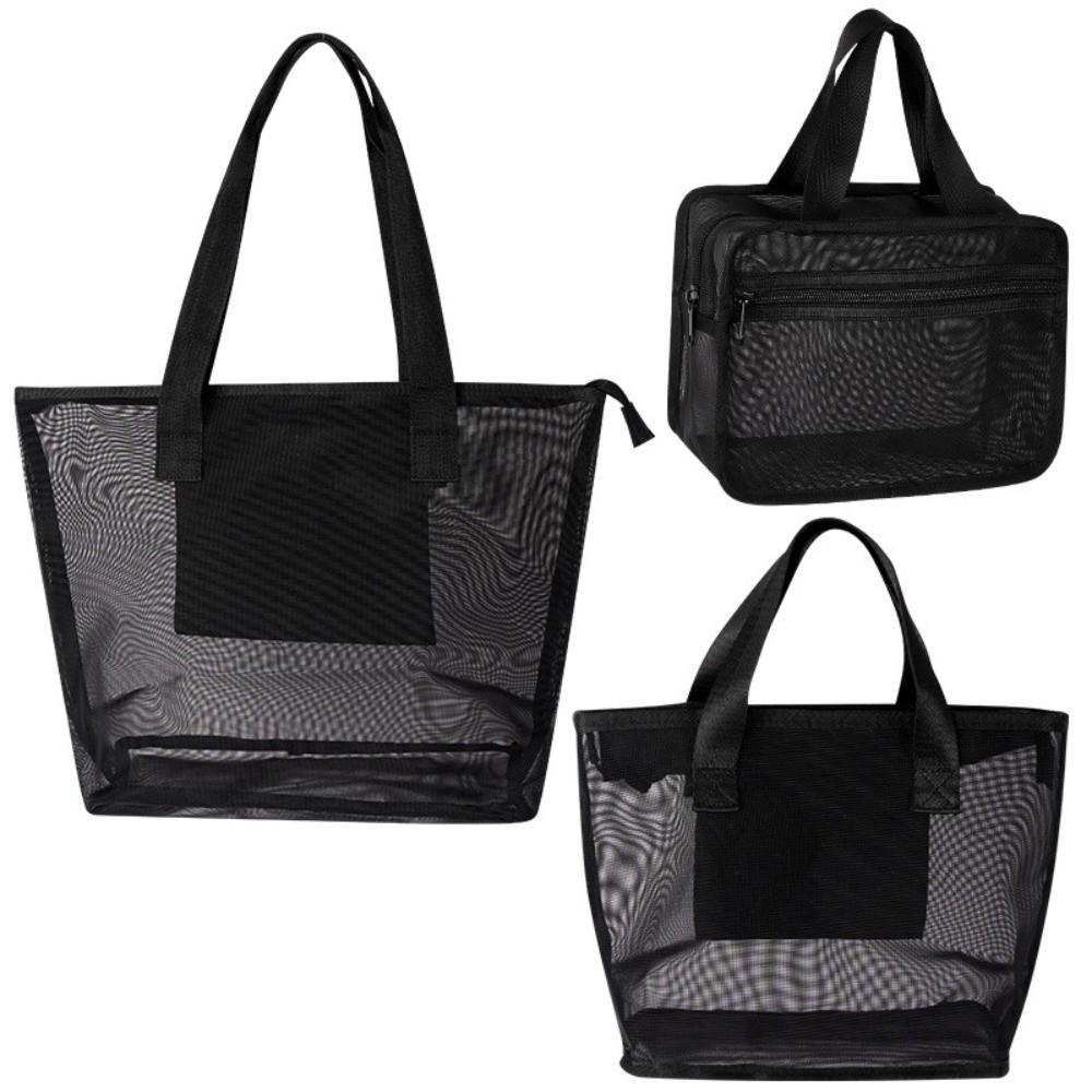 Black Storage Bag Mesh Yoga Shoulder Bag Portable Travel Toiletry Bag