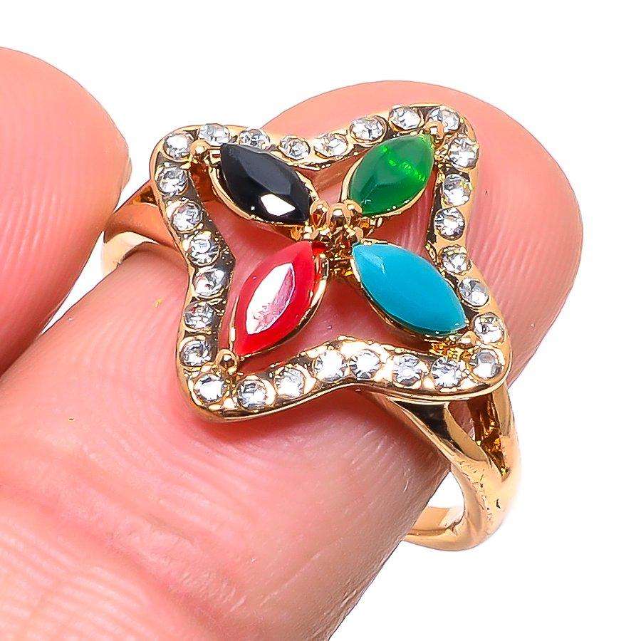 Red Ruby(Simulated) Spinel Gemstone Ethnic Jewelry Ring Size 9 Y4w11