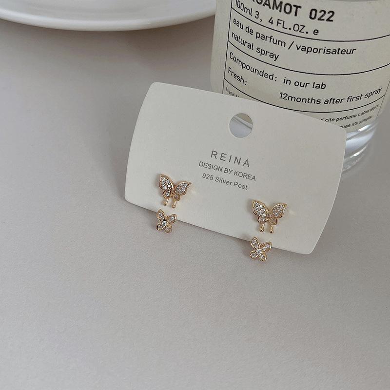 Серьги-гвоздики в форме бабочек из стерлингового серебра 925 пробы, женские корейские темпераментные изысканные серьги-гвоздики с нишевыми подвесками из циркония