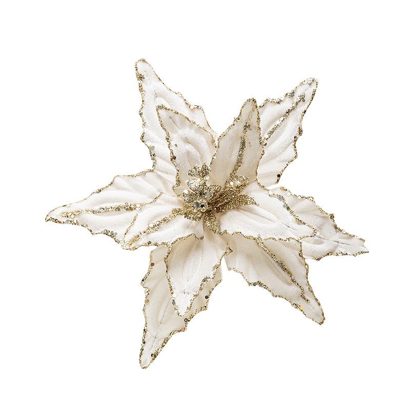 26 см Navidad Flower Red Gold Glitter Fleece Simulation Искусственные Цветочные Подвески для Рождественской Елки Веселые Рождественские Цветочные Подвесные Украшения