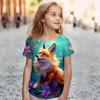 Girls Cartoon T-shirt Cute 3D Printed Cat Pattern Printed Short Sleeve Top 2-10 Years Girls Summer Outdoor Quick Dry Short Sleev
