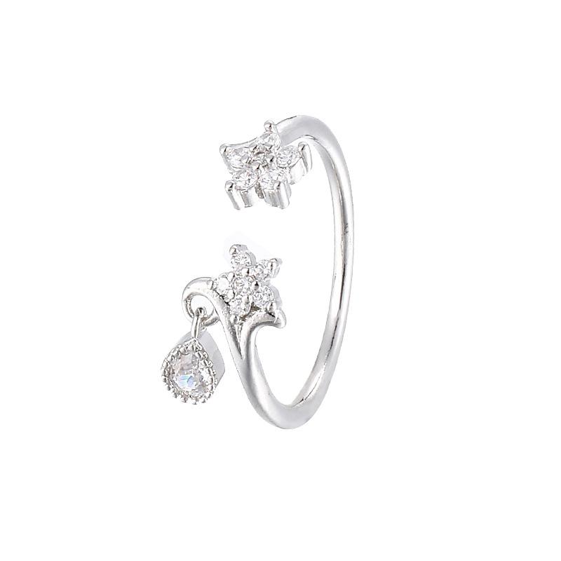 Simple Water Drop Zircon Star Ring Women'S Cross-Border Fashion Personality Niche Small Flower Index Finger Ring
