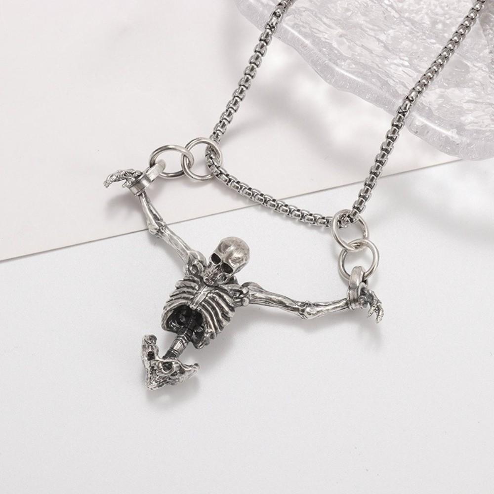 Gothic Men Necklace Zinc Zinc Alloy Clavicle Chain Simple Skull Head Pendent Halloween