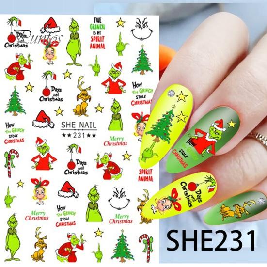 2 шт. зеленые пушистые наклейки для ногтей, рождественские безопасные стильные красивые мультяшные нежные дизайнерские наклейки для дизайна ногтей