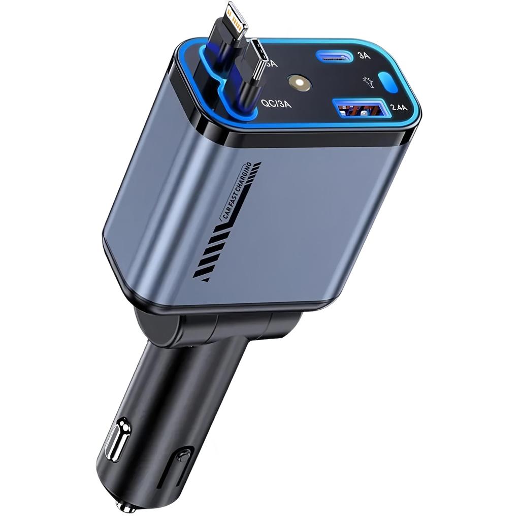 Супер Быстрое Зарядное Устройство Автомобильное с Кабелем и Портами USB-A Type-C и Проекцией Звездного Неба Применимо к Большинству Электронных Устройств
