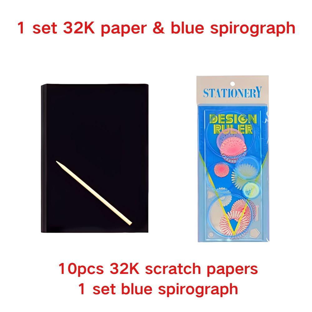 11pcs/set 10pcs 16K/32K Scratch Paper & 1 set Blue/Pink Spirograph Stencils DIY Art Craft Kit for Drawing, Birthday Gift YMY