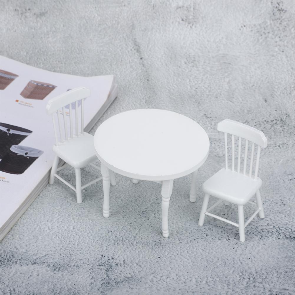 1:12 Miniature Wooden White Dining Table and Two Chairs Kitchen Furniture Set Dollhouse