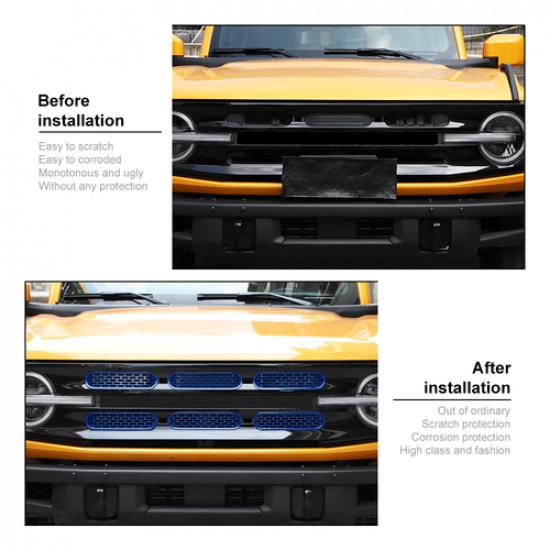 6 Pack Front Grille Mesh erts Trim Cover For Ford Bronco 2/4 Door Blue +