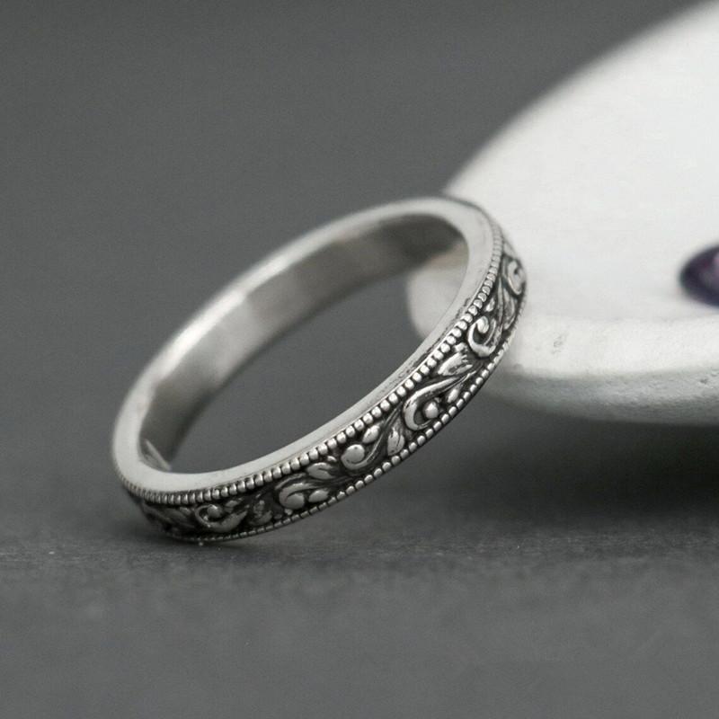 Vintage Silvery Color Floral Pattern Rings Wedding Rings Band Valentine's Day Gift