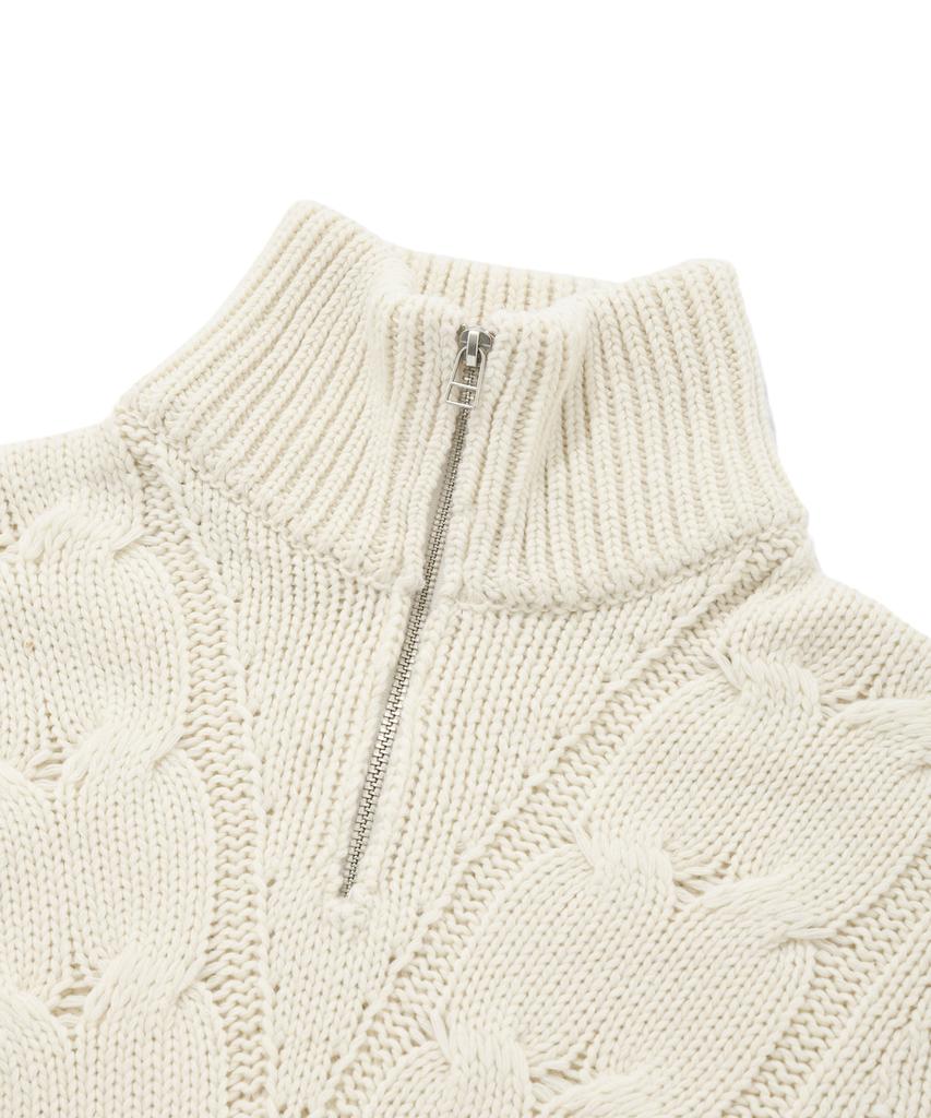 FALLETT Lambswool Cable Knit Half Zip Ivory