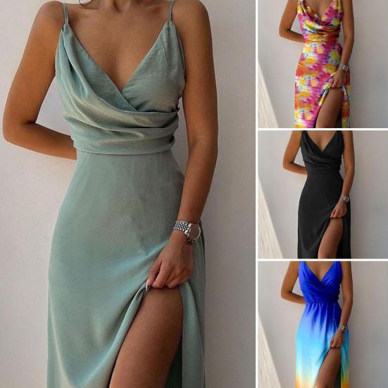 Платье женское с запахом, V-образным вырезом, разрезом по подолу, летнее, миди на бретелях с цветочным принтом