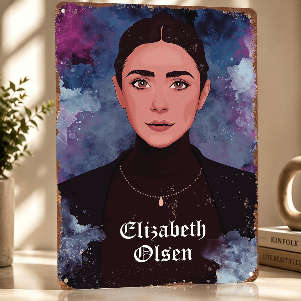 Elizabeth Olsen Personalized D Textured Metal Poster Wall Art Tinplate Sign for Bathroom Decor Living Room Decoration Wand Deko