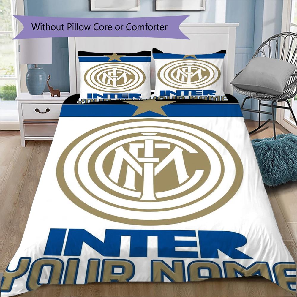 Custom Name Inter Milan Pattern Bedding uilt Set uilt Cover Pillowcase Home Decoration Birthday Gift (1*duvet cover+2*pillowcase without core)