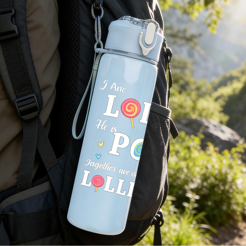 1PC Colorful Bubble Letter Quote 750ml Color Plastic Sports Water Bottle Leakproof Flip Straw Lid Suitable for Sports Office Home Use