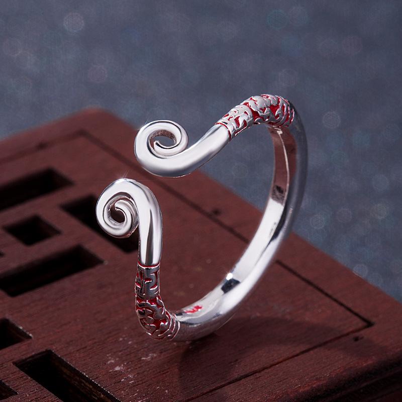 Personalized Ring Retro Do Old Dots Curve Open Ring Tide People Fashion Simple Finger Ring Students Simple Adjustable Accessories Fresh and Sweet