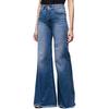 Gradient Color Multi Pockets Button Fly Tassel Women Jeans Fashion Mid-Waist Women Flare