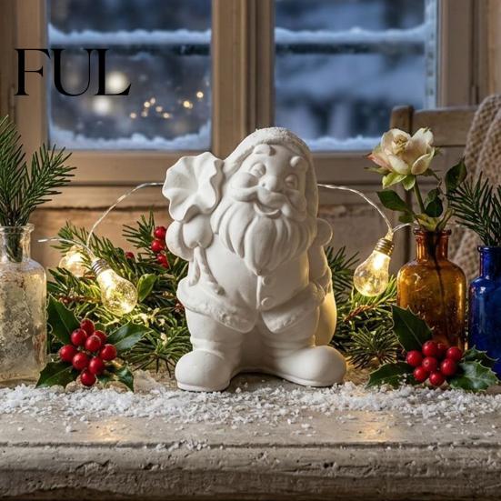 Desktop Figurine Santa Claus Ornament, with Stable Base, 3D Printed Hand Painted Holiday Figures Matte White Statue for Christmas Party Home Decor DIY