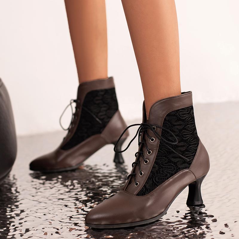 Белые красные женские викторианские ботильоны с острым носком из искусственной кожи с вышитыми шнурками в стиле панк с перекрестными шнурками на высоком каблуке большого размера