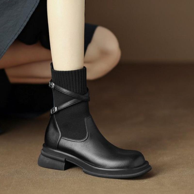 Elegant with Medium Heels Sock Ankle Boots for Women Autumn Winter Round Toe Elastic Booties Chic Luxury Woman Short Shoes