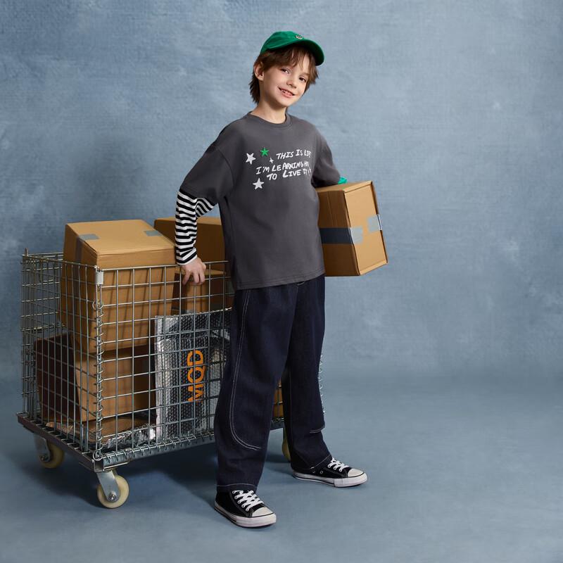 MQD Boys' Asymmetrical Stripe Color-block Long Sleeve T-Shirt