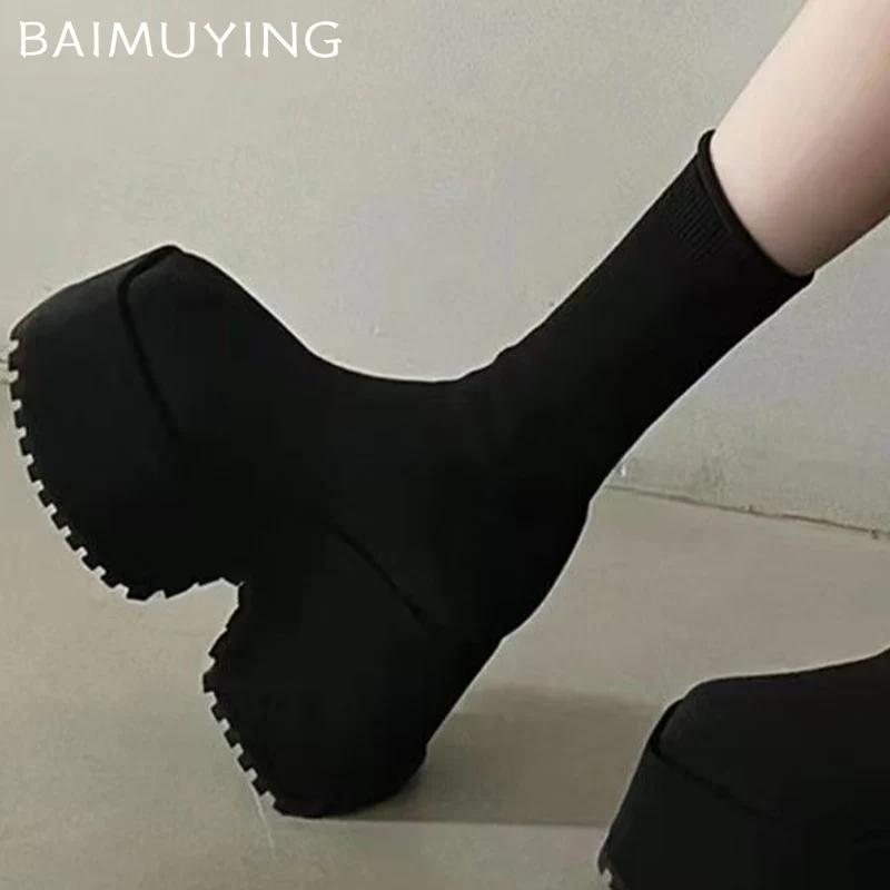 Зимние женские ботильоны на платформе, модные туфли на высоком каблуке, дизайнерские новые брендовые туфли 2025 года в готическом стиле на массивных каблуках Botas De Mujer