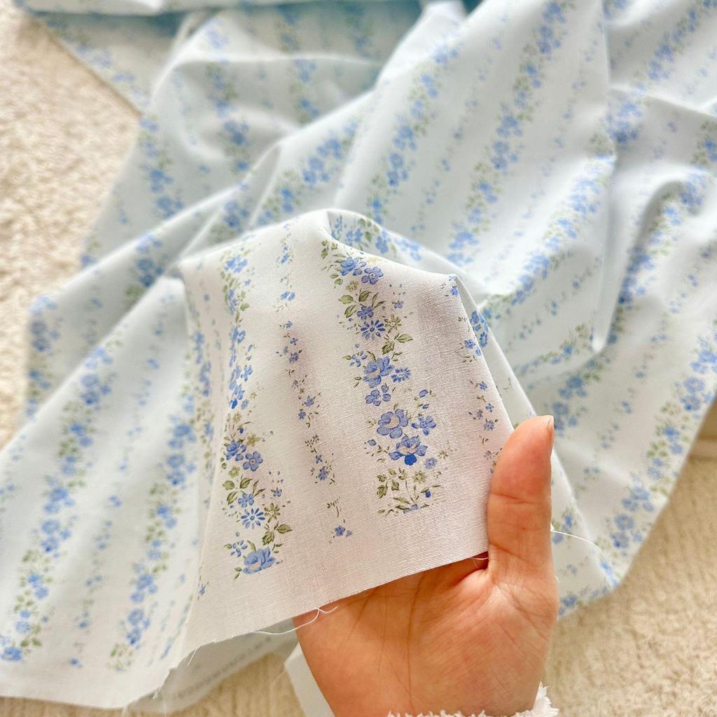 Хлопковая ткань 40-х годов с цифровой печатью, в корейском стиле, с цветочным принтом и полоской, для женской, детской, семейной и домашней одежды