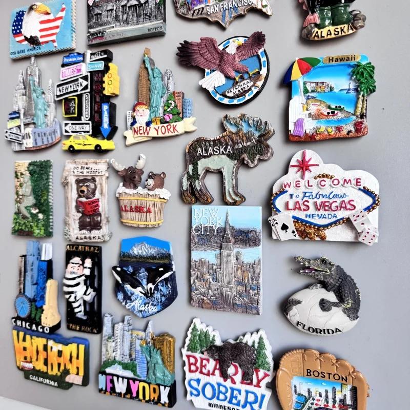 США Магниты на холодильник Туристические сувениры Бостон Аляска Нью-Йорк Чикаго Магнитные наклейки на холодильник Подарки для путешествий Украшения