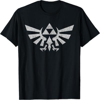 Футболка Nintendo Zelda Герб Хайрула Трифорс Эффект потрескавшегося рисунка Футболка