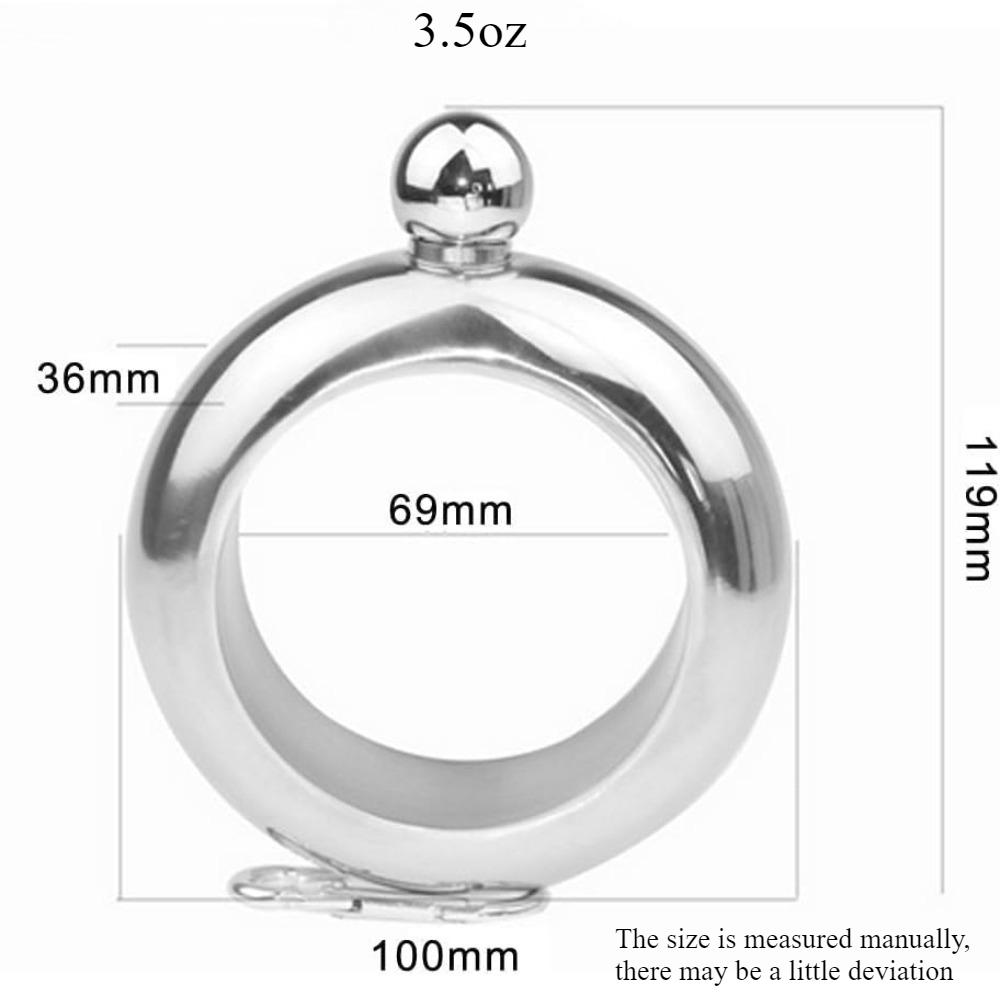 3,5 унции Металлическая фляга-браслет Подходит для виски, водки, для хранения виски/алкоголя, винные аксессуары, круглая шикарная фляга