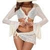 Swimwear Women Long Sleeve Ruffles Cover Up Skirt 4 Piece Bikini Set Push Up Beach Bathing Suit High Waist Swimsuit