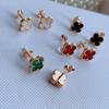 S925 Silver Clover & Butterfly Mini Stud Earrings with Agate & Shell Accents for Women