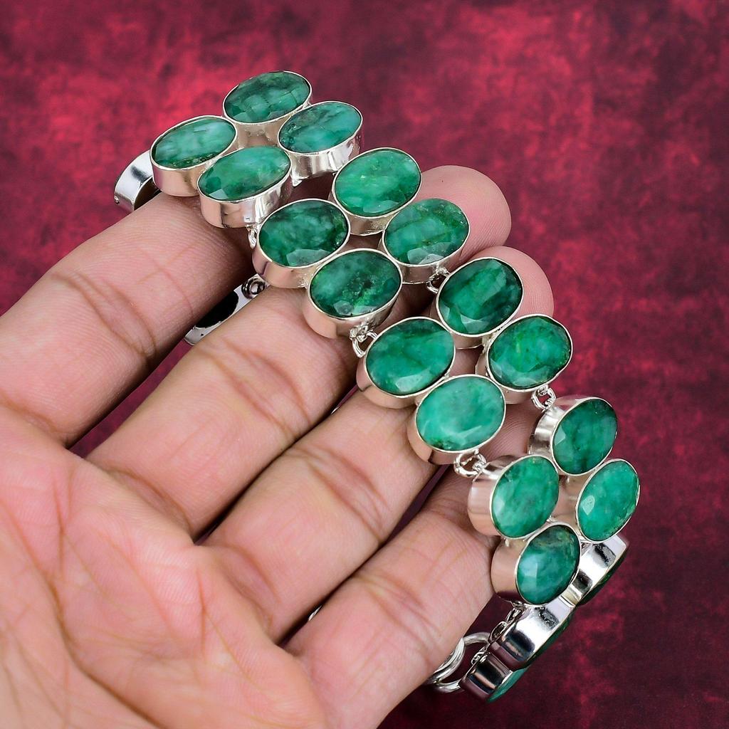 Emerald Gemstone Jewelry, Handmade 925 Solid Sterling Silver Jewelry, Necklace & Bracelet Jewelry Set For Thanksgiving Gift