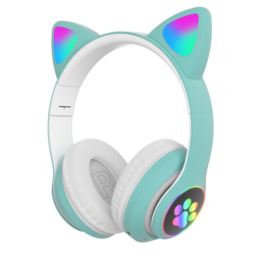Wireless Cute Cat Ear Headphones Bluetooth Headset LED Stereo Music Helmet Phone with Mic Flash Lights Earphone for Kids Gifts