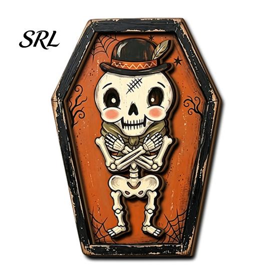 Unique Halloween Gift Ideas Vintage Wooden Decor, Cat Mummy Skeleton Figurines, Tier Tray Display Fall Farmhouse Tabletop Centerpiece for Shelf Mantel