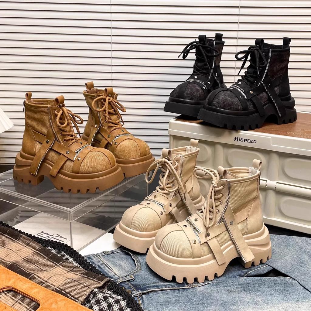 Fashion Platform Women Ankle Chelsea Boots Designer Lace Up Sport Shoes Winter New 2025 Fashion Brand Women's Boots Walking Mujer Shoes