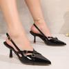Сексуальные женские туфли-лодочки из черной лакированной кожи с острым носком Женские 2025 Осень Тонкий высокий каблук Слингбэк Вечеринка Свадьба Телесные туфли Женщина